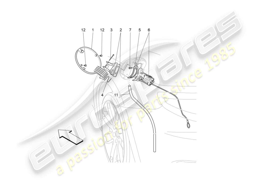 maserati grancabrio mc (2013) schema delle parti dello sportello del serbatoio del carburante e dei controlli