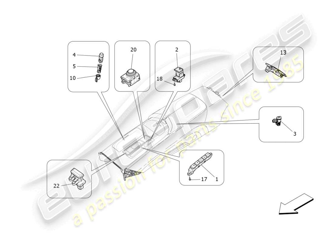 maserati ghibli fragment (2022) dispositivi della console centrale diagramma delle parti