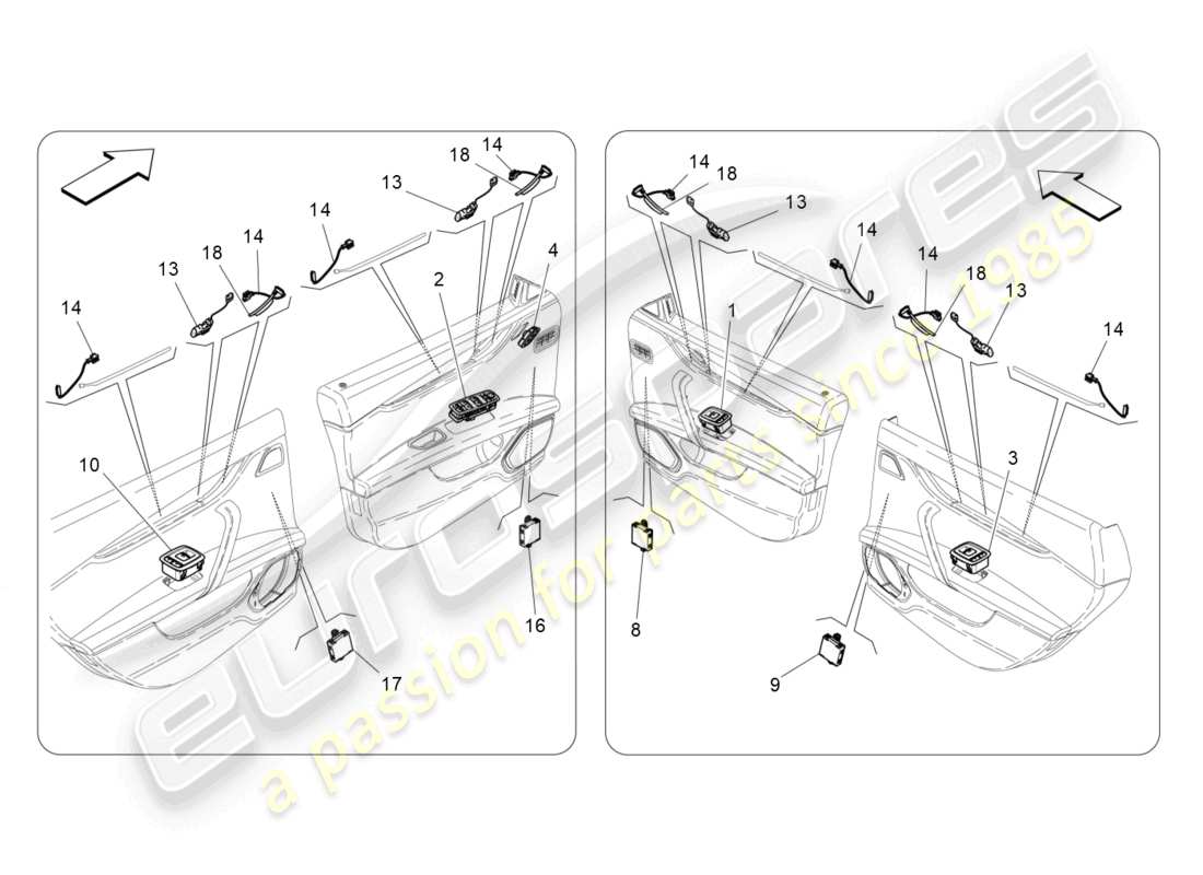 maserati quattroporte (2018) diagramma delle parti dei dispositivi per porte