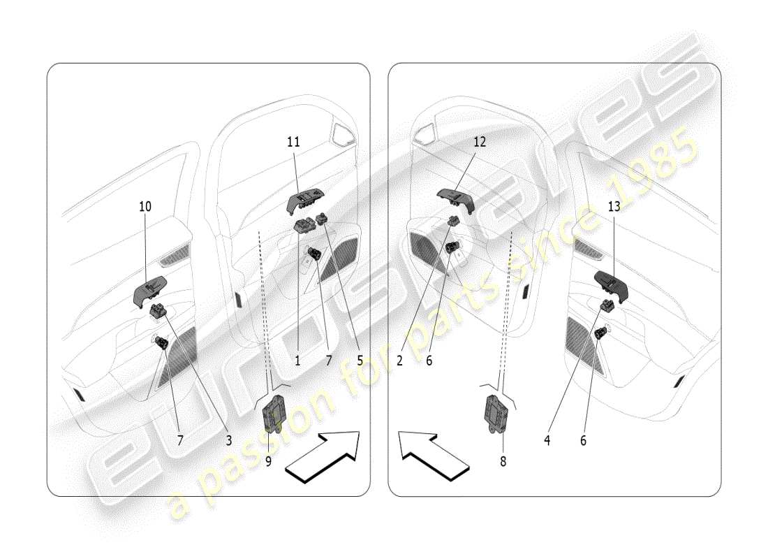 maserati grecale modena (2023) dispositivi per porte diagramma delle parti
