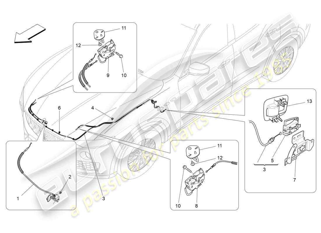 maserati levante gts (2020) diagramma delle parti del pulsante di apertura del coperchio anteriore