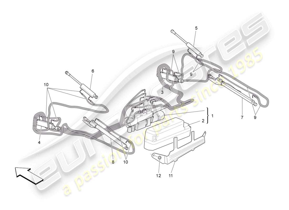 maserati grancabrio mc (2013) capote elettrica: diagramma delle parti del sistema idraulico