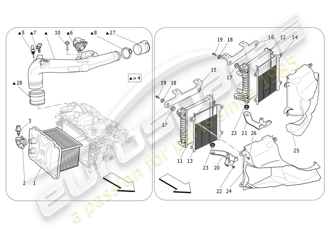 maserati ghibli fragment (2022) schema delle parti del sistema intercooler