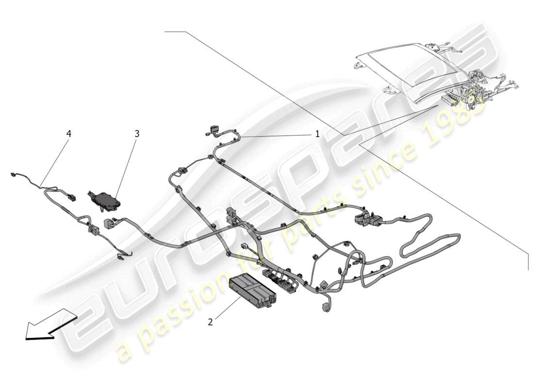maserati mc20 cielo (2023) capote elettrica: diagramma delle parti del controllo elettronico