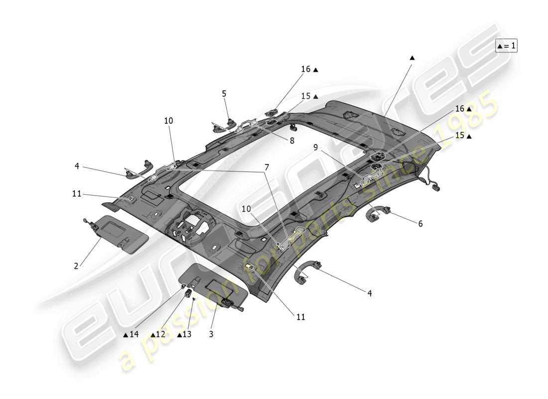 maserati grecale trofeo (2023) tetto e visiere parasole diagramma delle parti