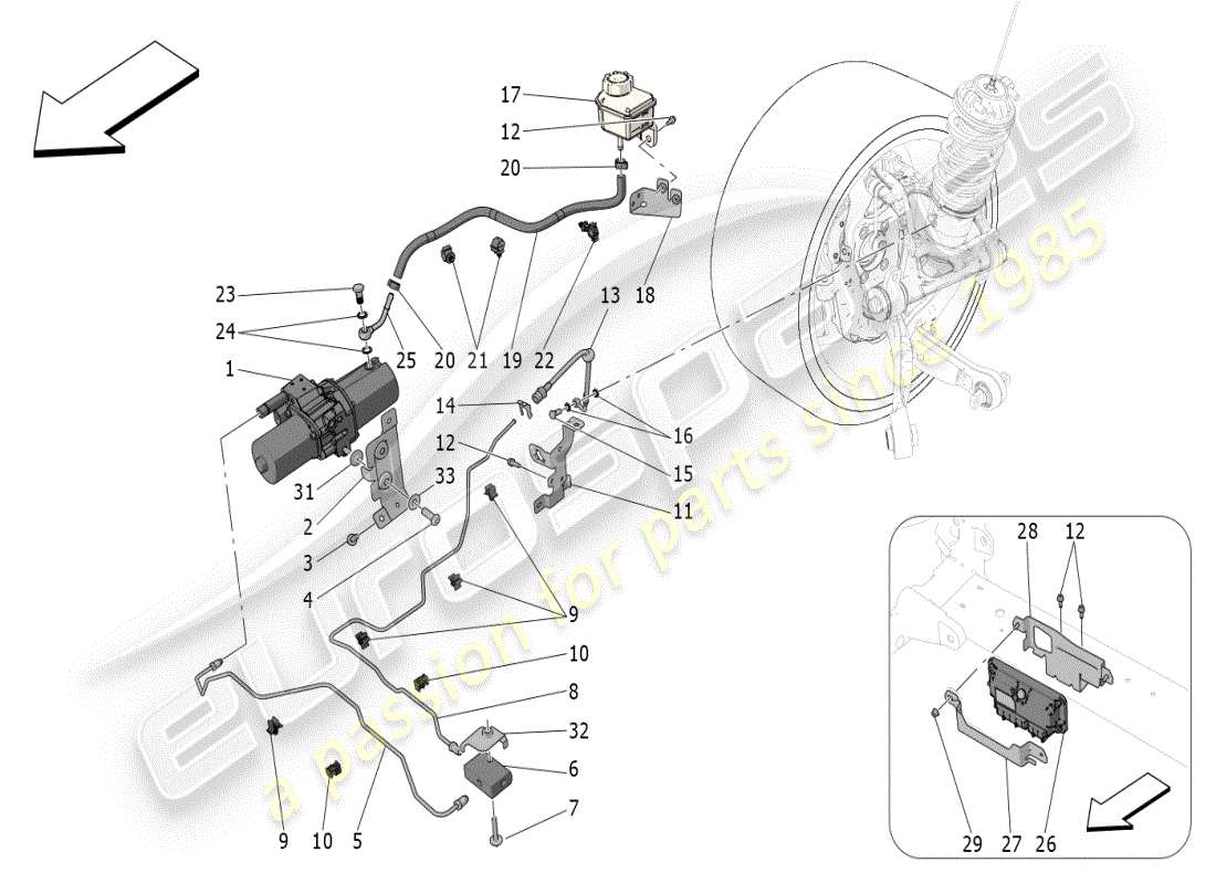 maserati mc20 (2024) impianto idraulico sollevatore assale anteriore diagramma delle parti