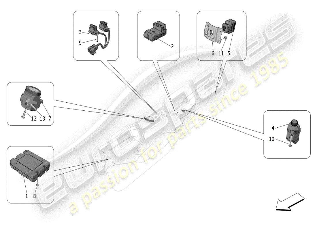 maserati mc20 (2024) diagramma delle parti dei dispositivi della console centrale