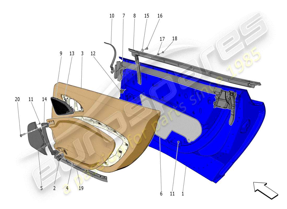 maserati mc20 (2024) porte: pannelli di rivestimento schema delle parti