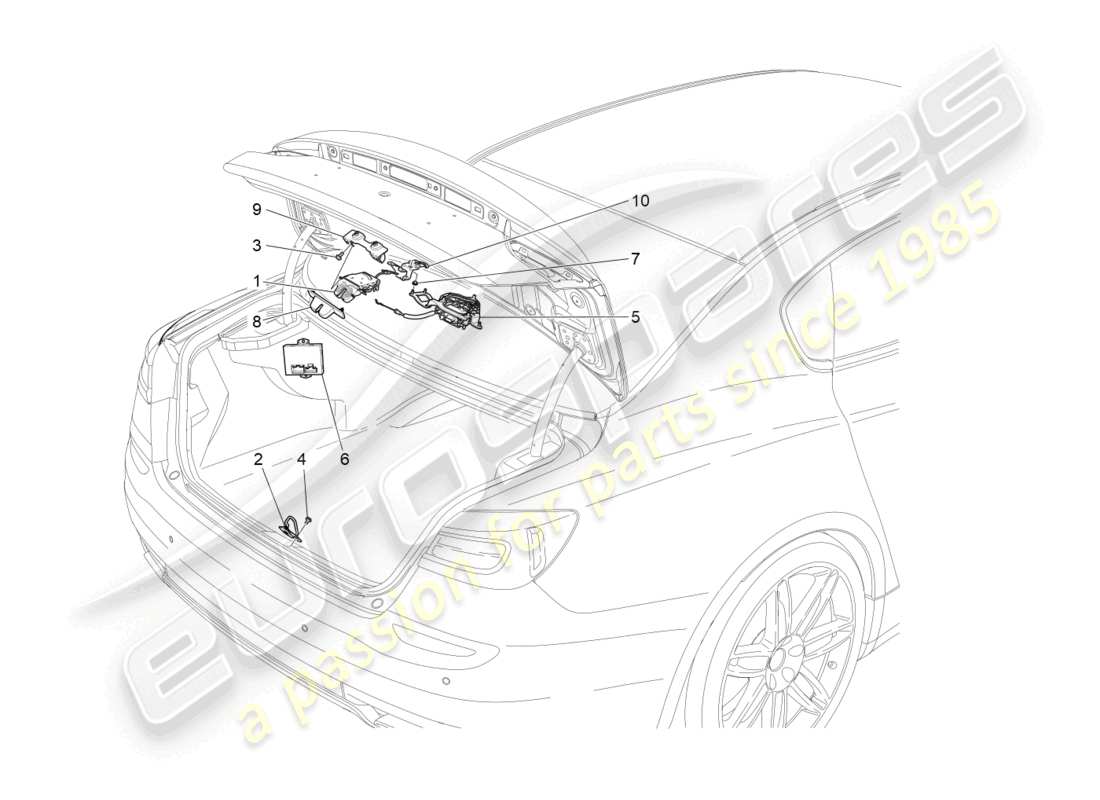 maserati quattroporte (2018) schema delle parti del controllo dell'apertura del cofano posteriore