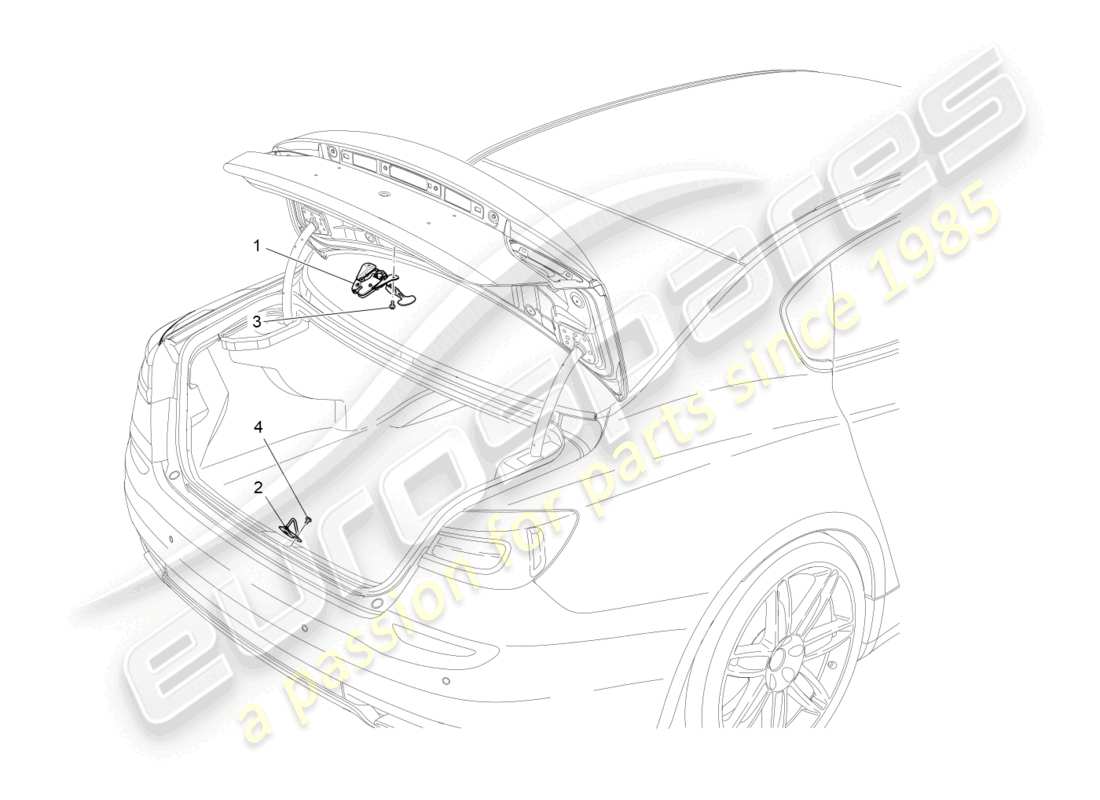 maserati quattroporte (2018) schema delle parti del controllo dell'apertura del cofano posteriore