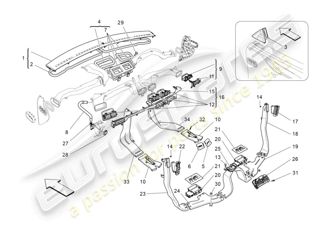 maserati quattroporte (2018) unità a/c: schema particolare diffusione