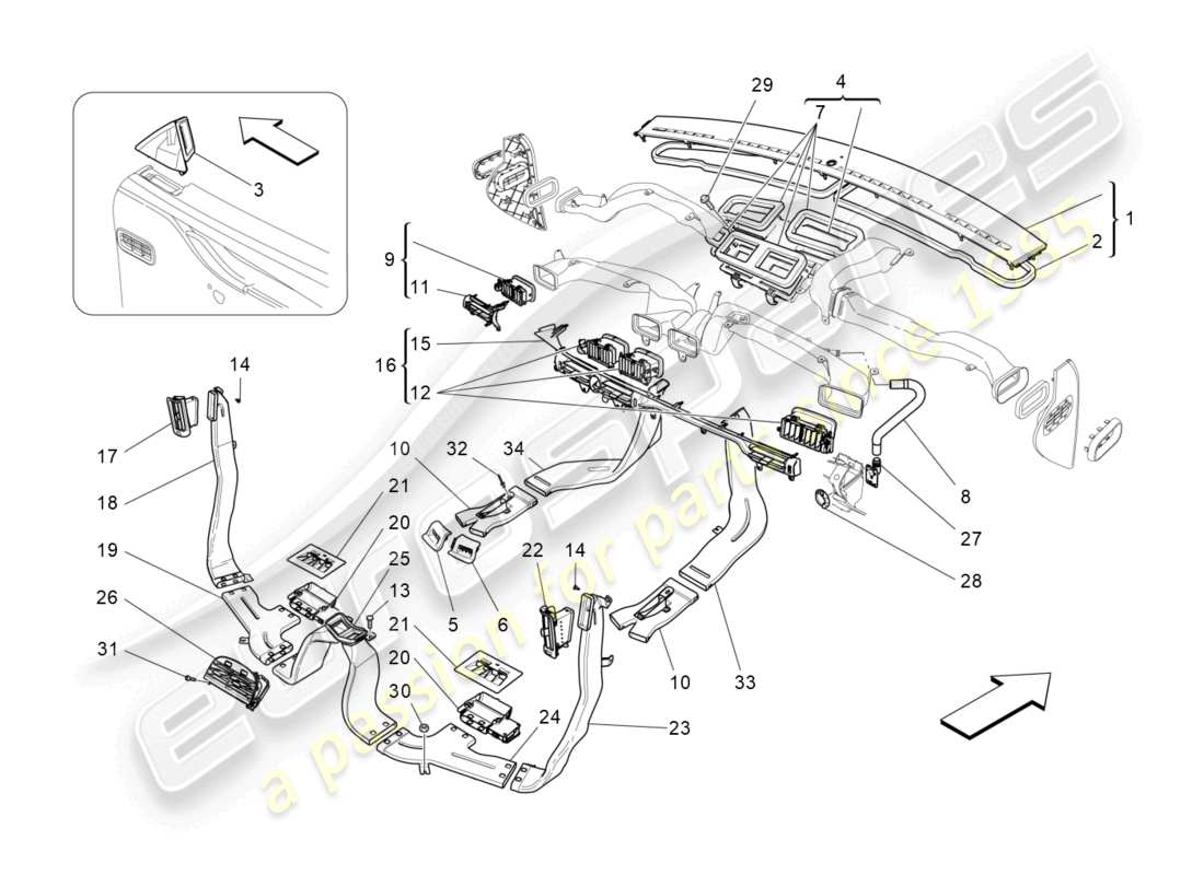 maserati quattroporte (2018) unità a/c: schema particolare diffusione