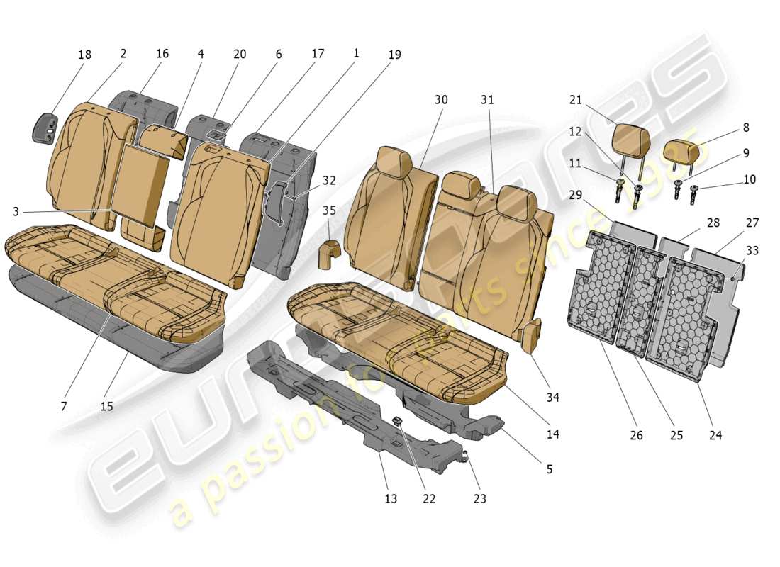 maserati grecale trofeo (2023) sedili posteriori: pannelli di rivestimento diagramma delle parti