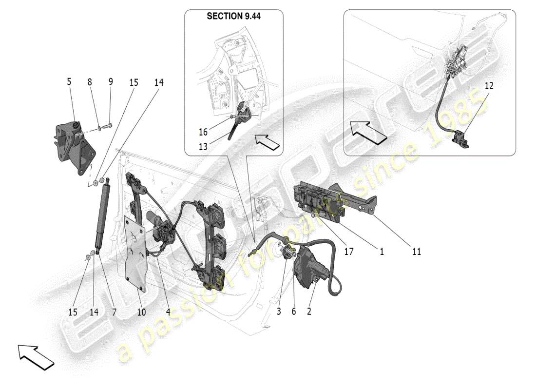maserati mc20 (2024) porte: meccanismi diagramma delle parti