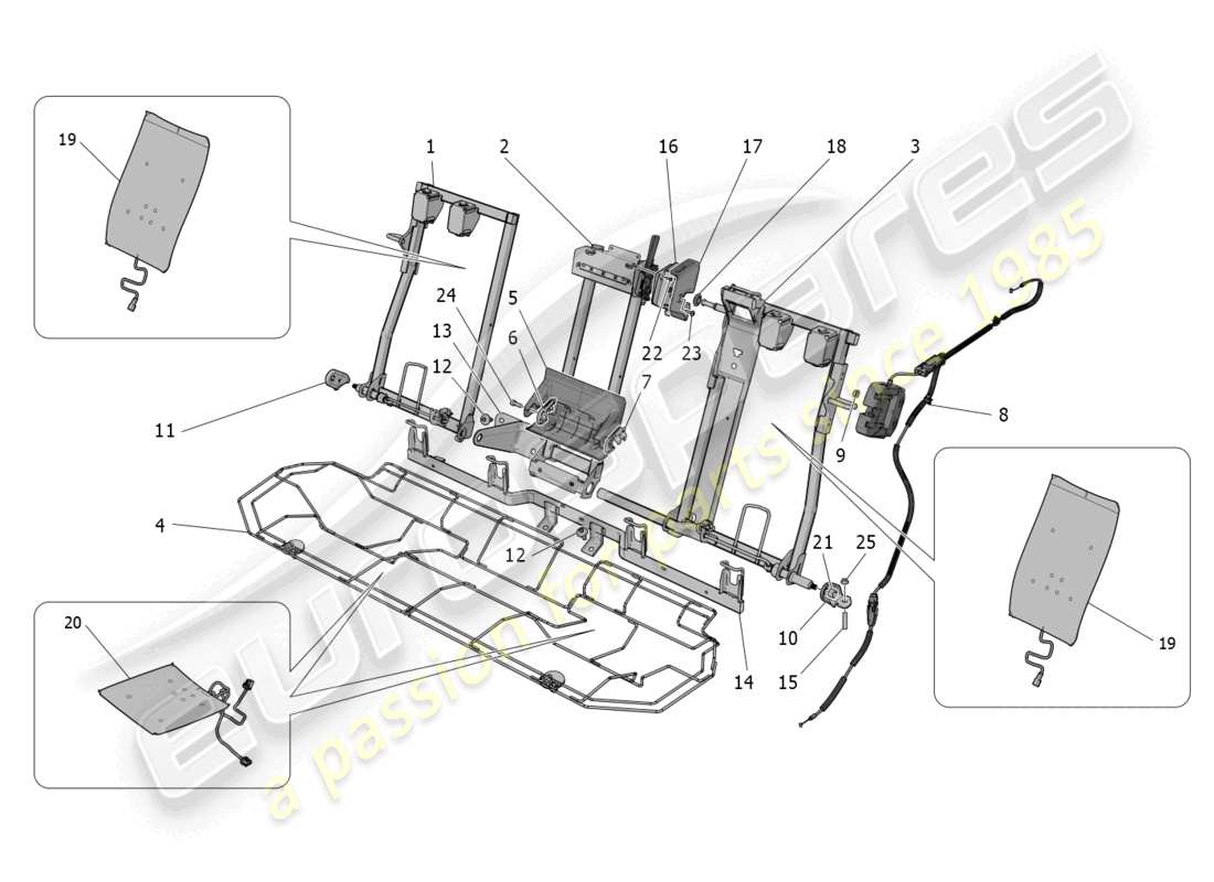 maserati grecale trofeo (2023) sedili posteriori: meccanica ed elettronica diagramma delle parti