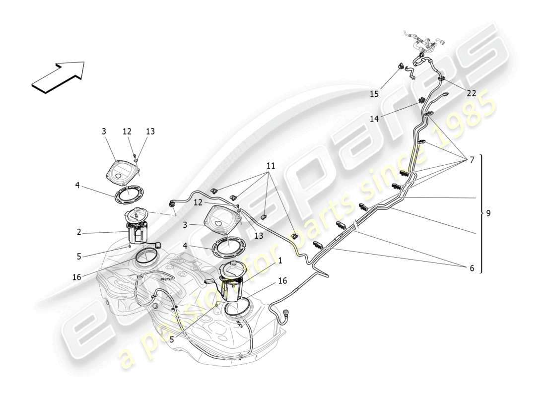 maserati quattroporte (2018) diagramma delle parti delle pompe del carburante e delle linee di collegamento