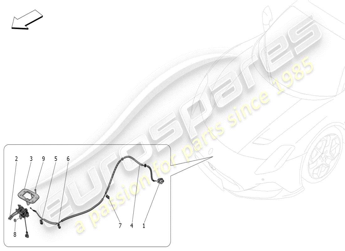 maserati mc20 (2024) pulsante apertura coperchio anteriore diagramma delle parti