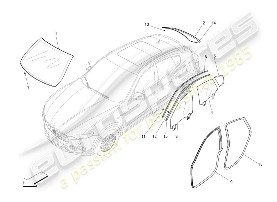 maserati levante (2020) finestre e strisce per finestre diagramma delle parti