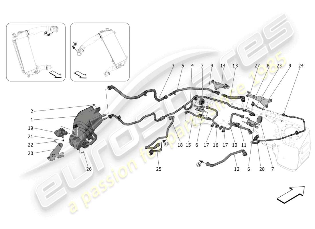maserati mc20 cielo (2023) diagramma delle parti del sistema di ricircolo dei vapori di carburante