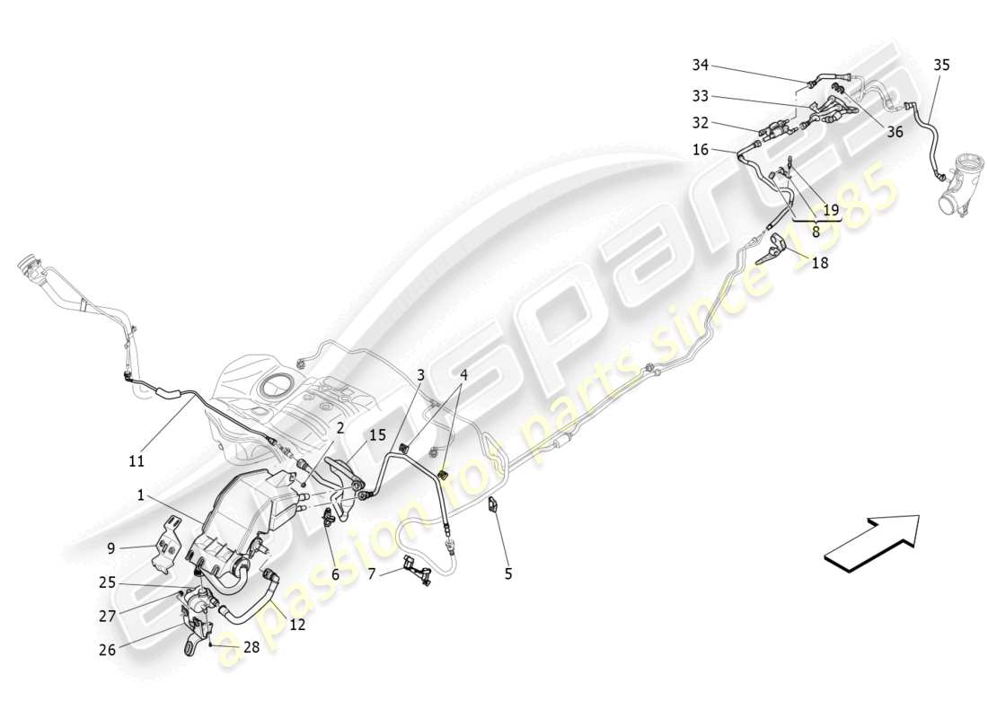 maserati levante gts (2020) sistema di ricircolo dei vapori di carburante diagramma delle parti