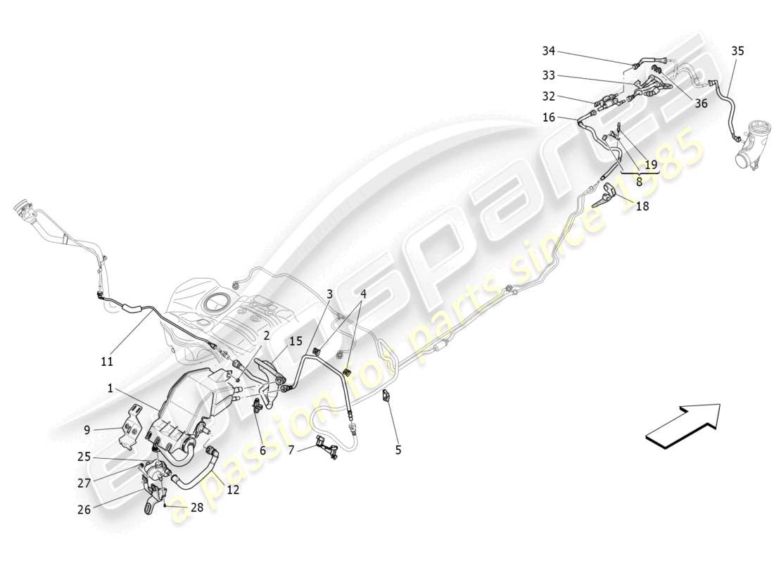 maserati levante gts (2020) diagramma delle parti del sistema di ricircolo dei vapori di carburante