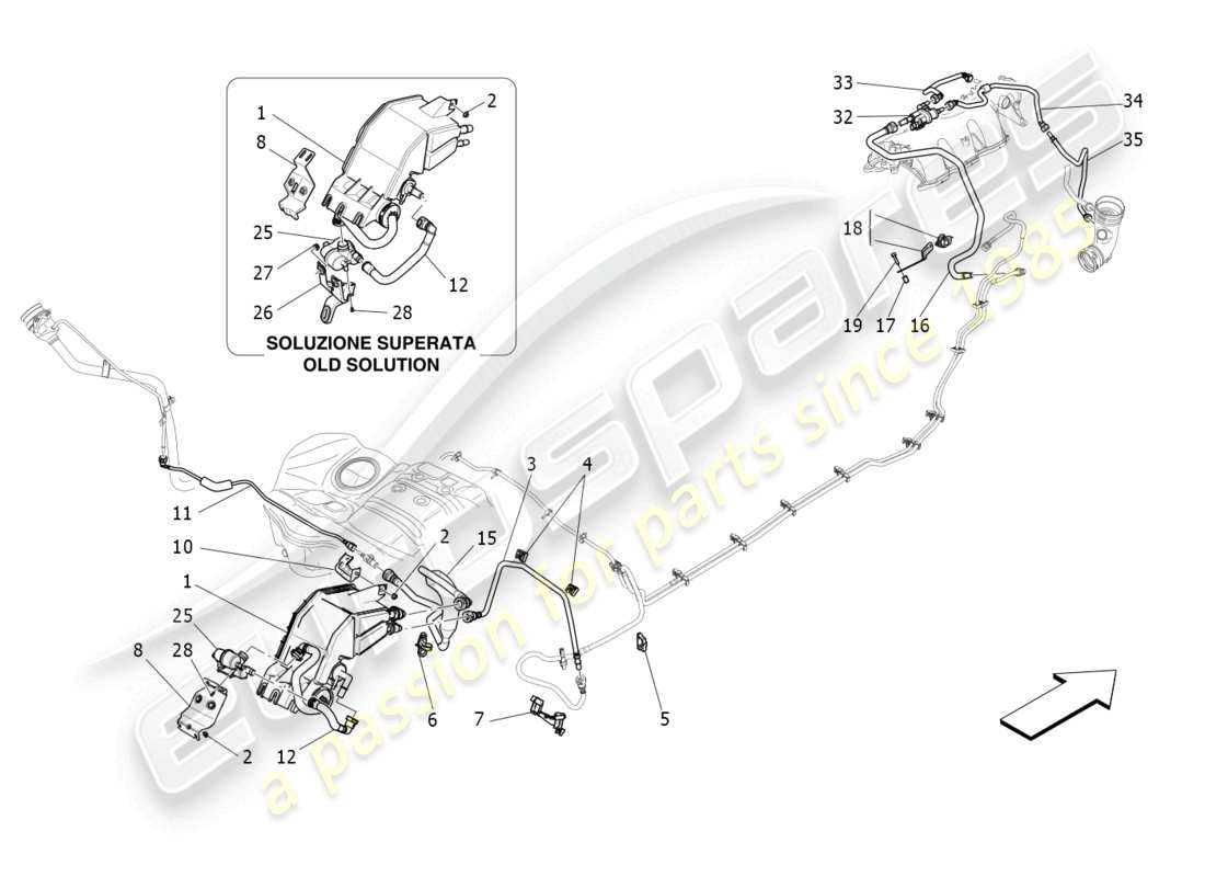 maserati levante zenga (2020) diagramma delle parti del sistema di ricircolo dei vapori di carburante