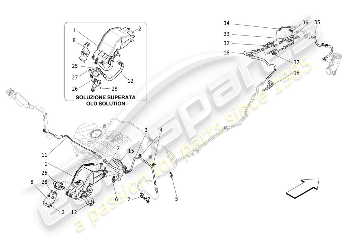 maserati levante modena s (2022) sistema di ricircolo dei vapori di carburante diagramma delle parti