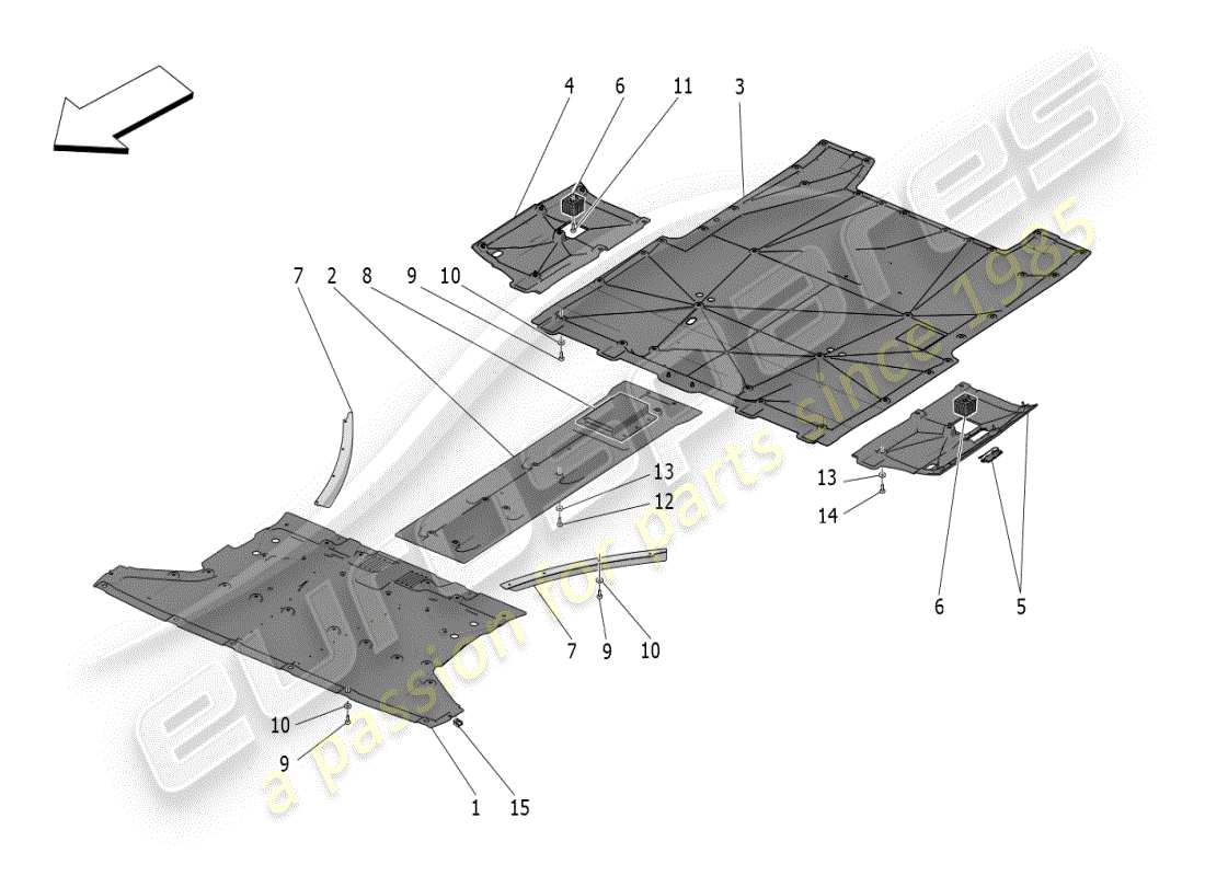 maserati mc20 (2024) protezioni sottoscocca e pianale diagramma delle parti