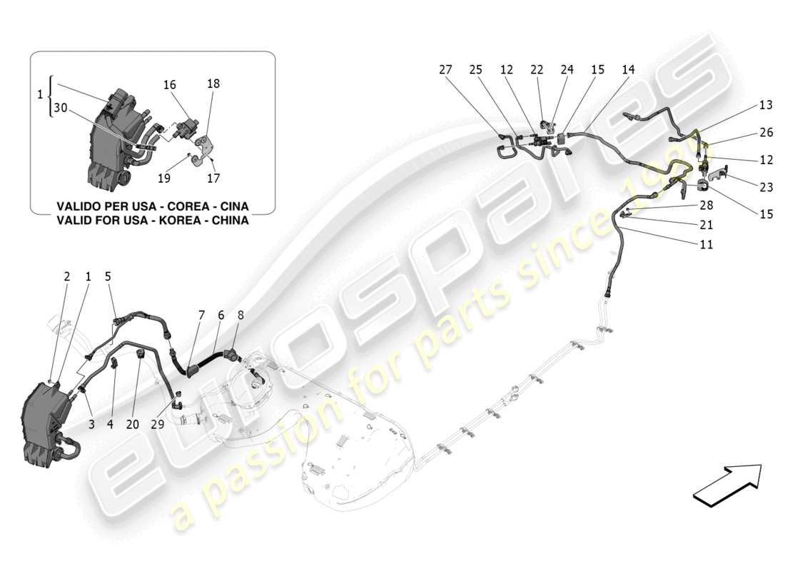 maserati grecale trofeo (2023) sistema di ricircolo dei vapori di carburante diagramma delle parti