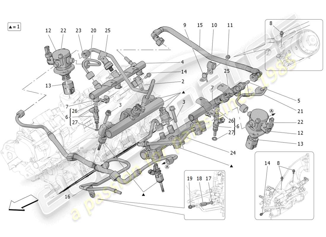 maserati mc20 cielo (2023) diagramma delle parti delle pompe del carburante e delle linee di collegamento