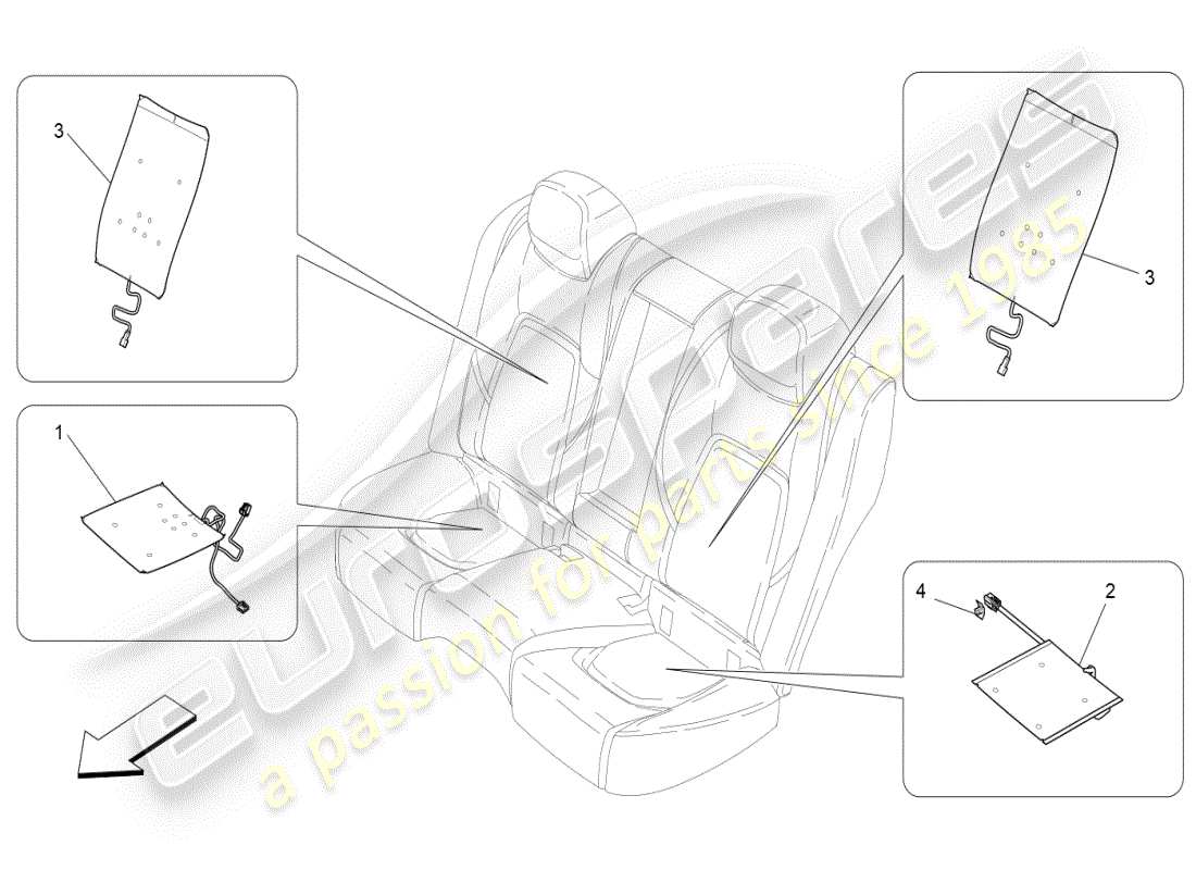 maserati ghibli (2021) sedili posteriori: meccanica ed elettronica schema delle parti