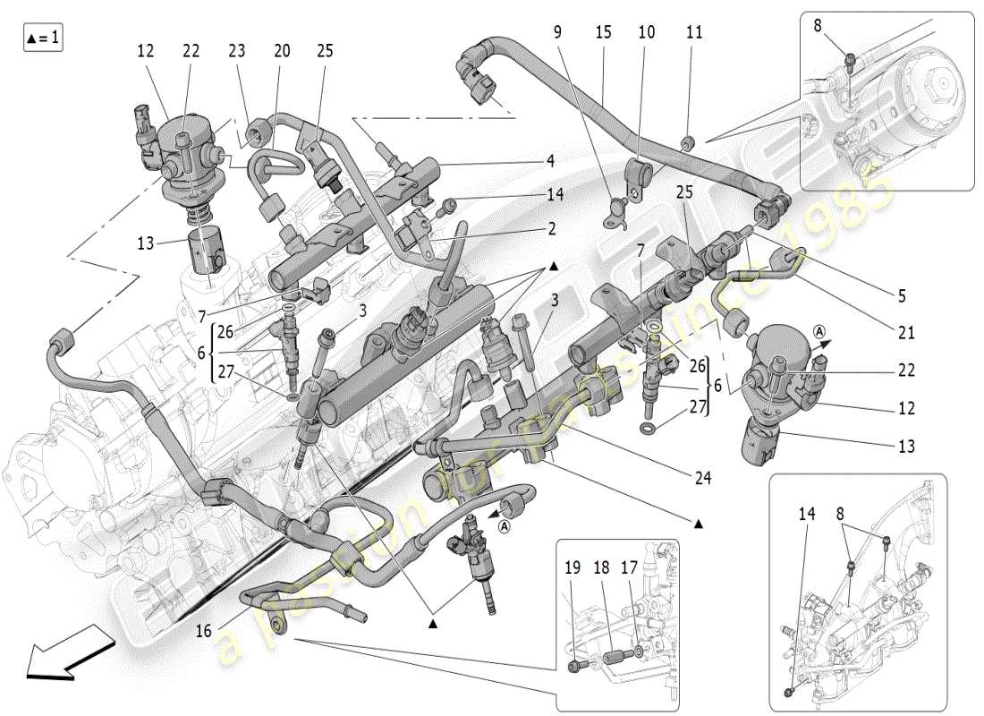 maserati mc20 (2024) diagramma delle parti delle pompe del carburante e delle linee di collegamento