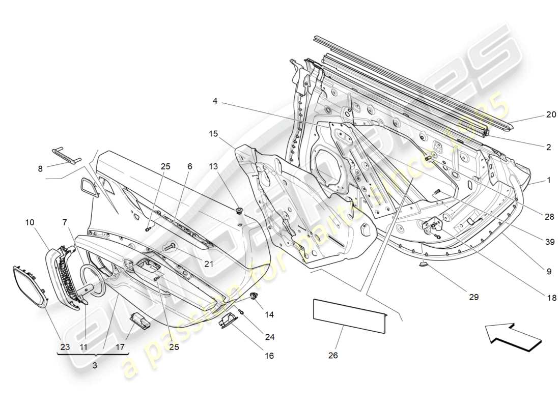 maserati ghibli (2014) porte posteriori: pannelli di rivestimento schema delle parti