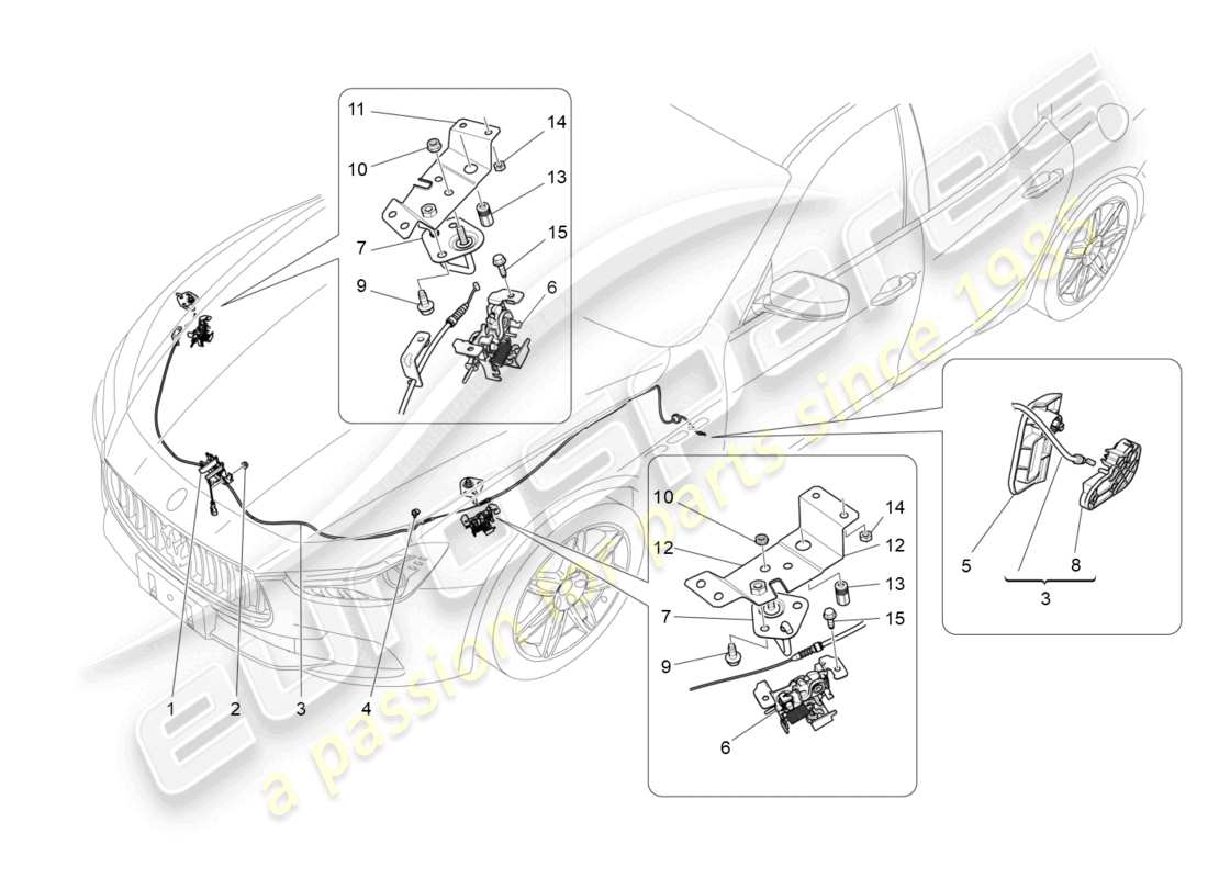 maserati ghibli (2014) diagramma delle parti del pulsante di apertura del coperchio anteriore