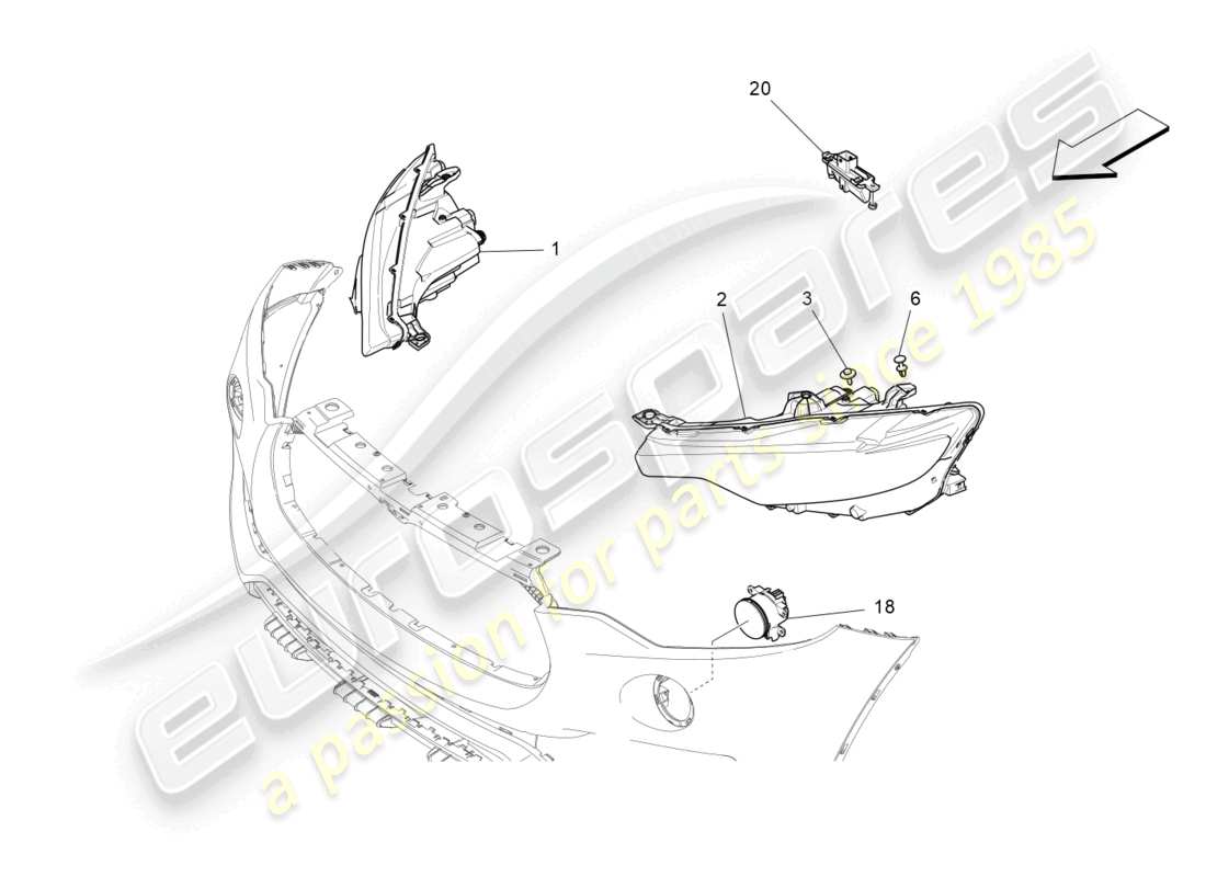 maserati levante zenga (2020) diagramma delle parti dei gruppi ottici