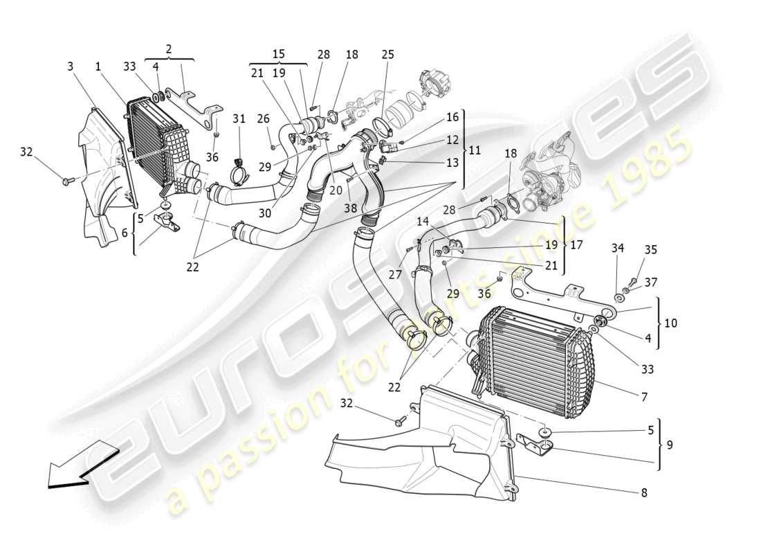 maserati ghibli (2014) schema delle parti del sistema intercooler