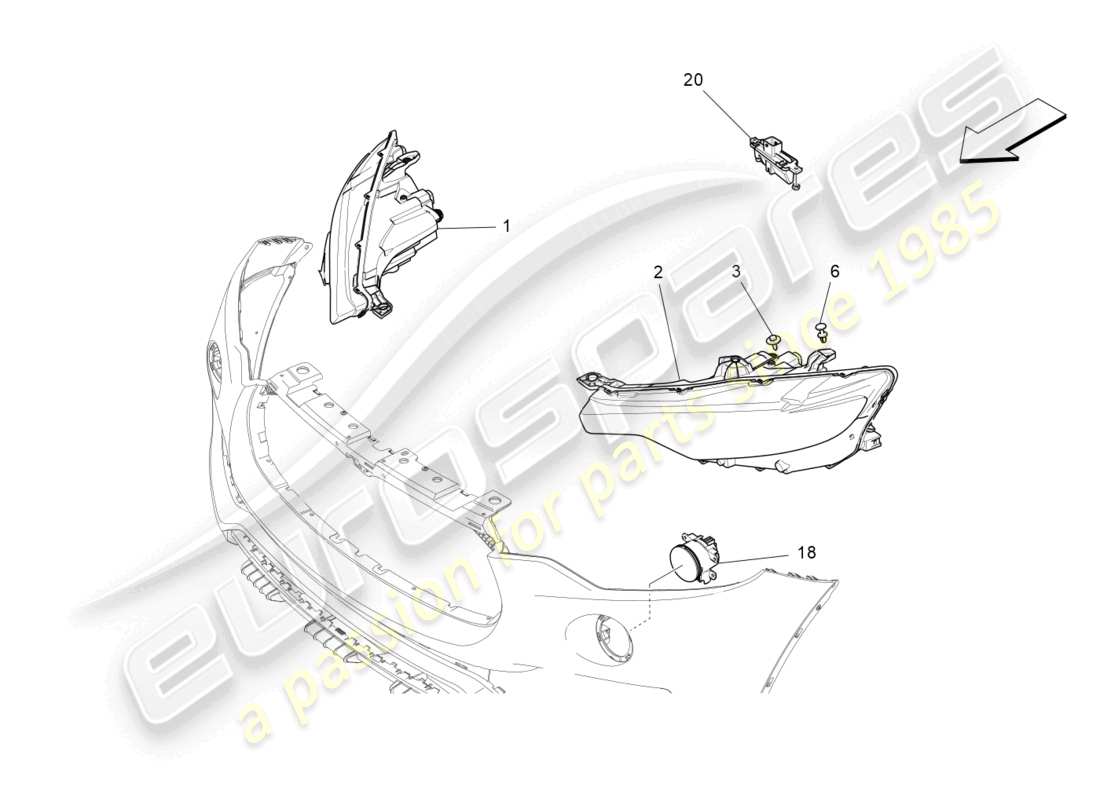 maserati levante (2020) diagramma delle parti dei gruppi ottici