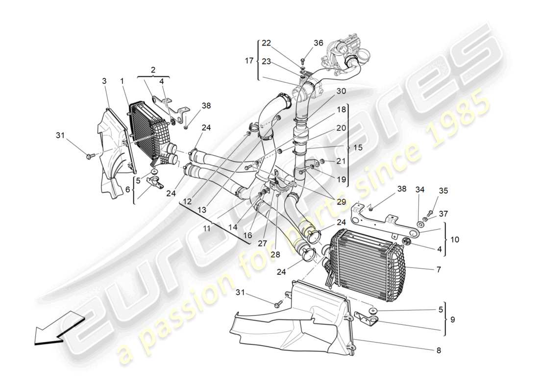 maserati ghibli (2014) schema delle parti del sistema intercooler