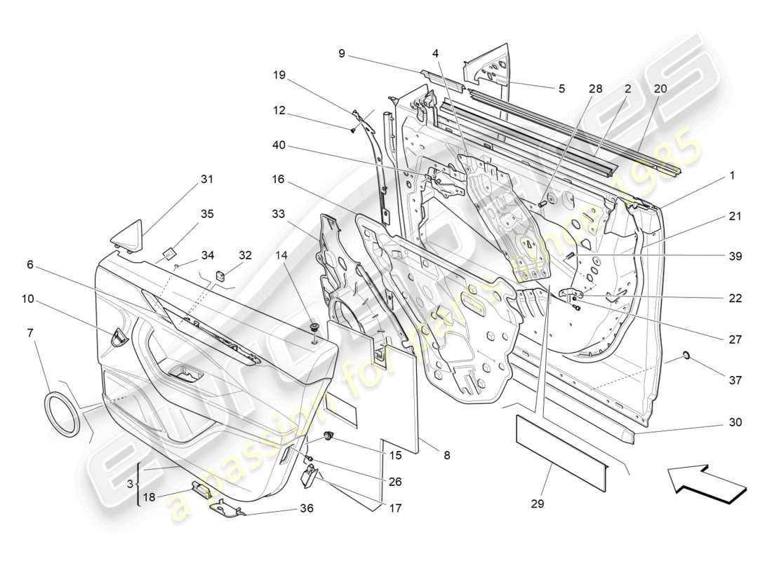 maserati levante (2020) porte anteriori: pannelli di rivestimento diagramma delle parti