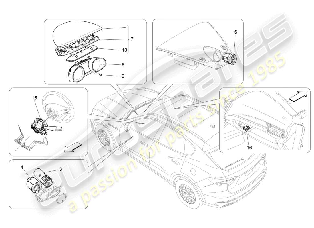 maserati levante gts (2020) diagramma delle parti dei dispositivi del dashboard