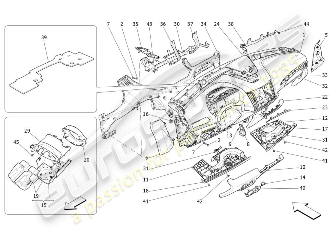 maserati levante gts (2020) diagramma delle parti dell'unità del cruscotto