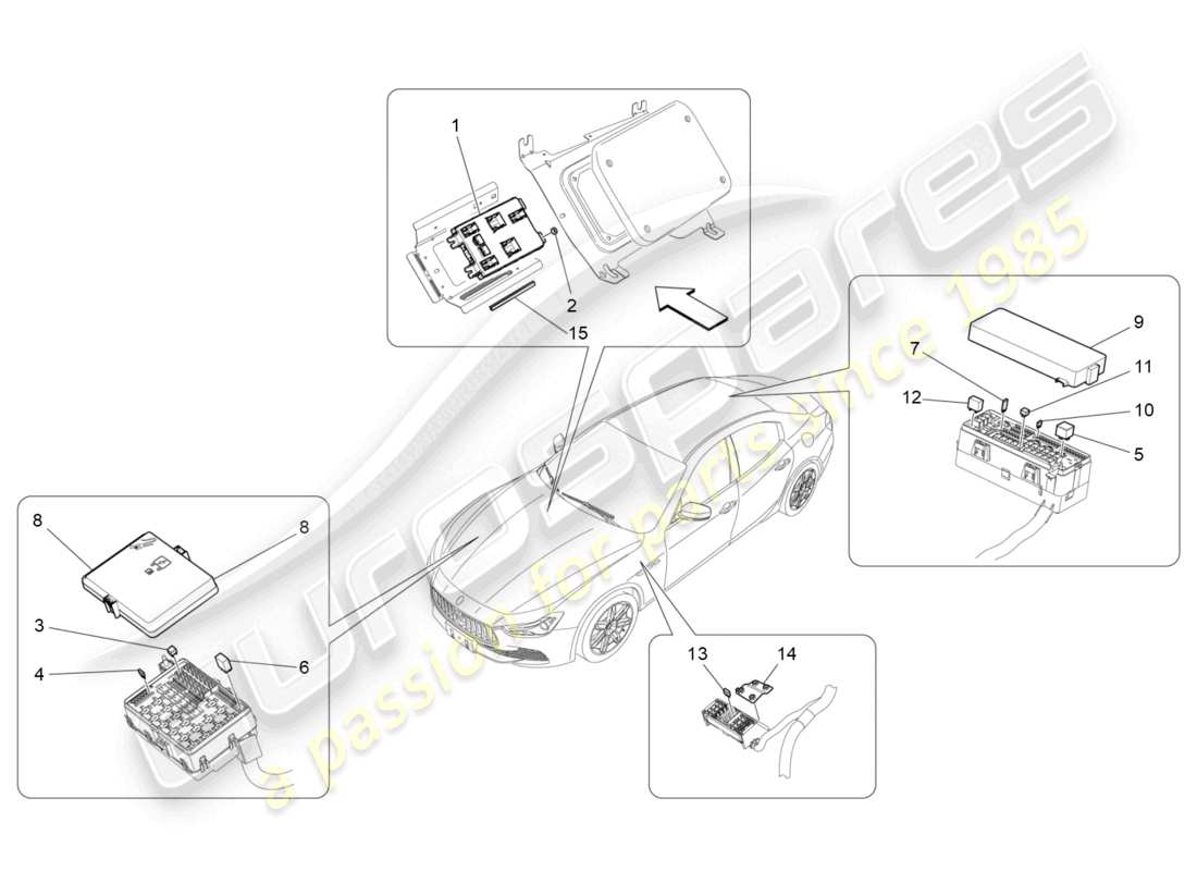 maserati ghibli (2016) schema delle parti di relè, fusibili e scatole