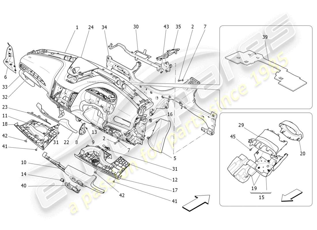 maserati levante gts (2020) diagramma delle parti dell'unità del cruscotto