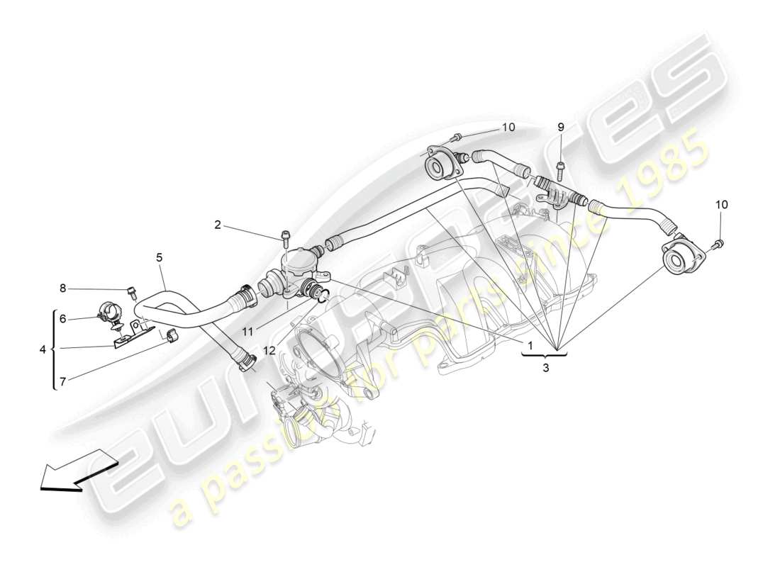 maserati ghibli (2014) diagramma delle parti del sistema di ricircolo dei vapori d'olio