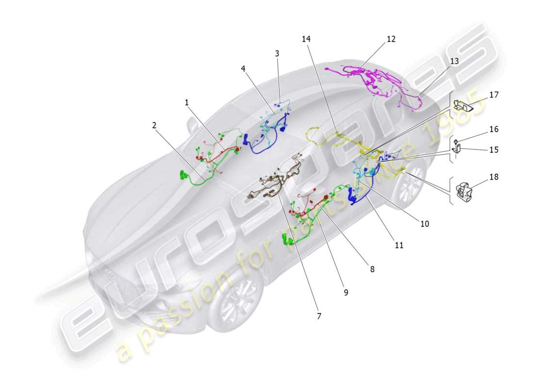 maserati levante modena s (2022) schema delle parti del cablaggio principale