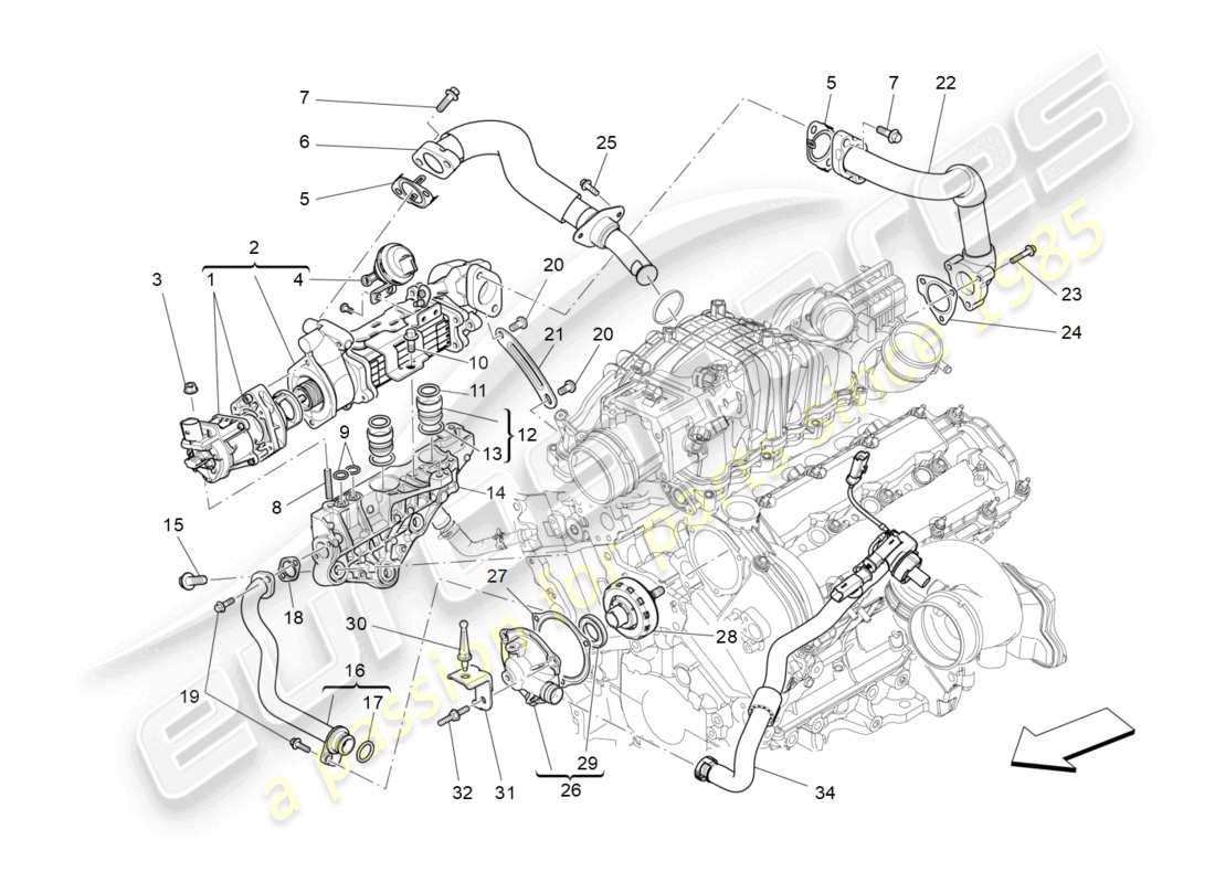 maserati ghibli (2014) diagramma delle parti del sistema di ricircolo dei vapori d'olio