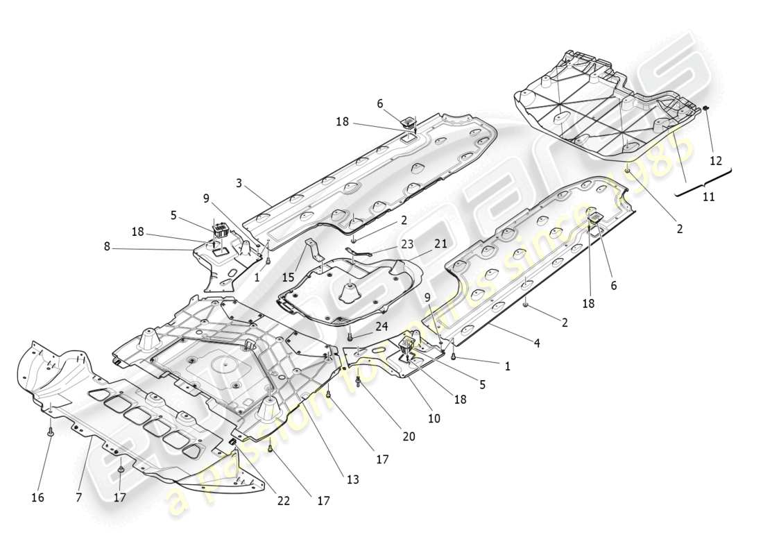 maserati ghibli (2014) schema delle parti delle protezioni sottoscocca e sottopavimento