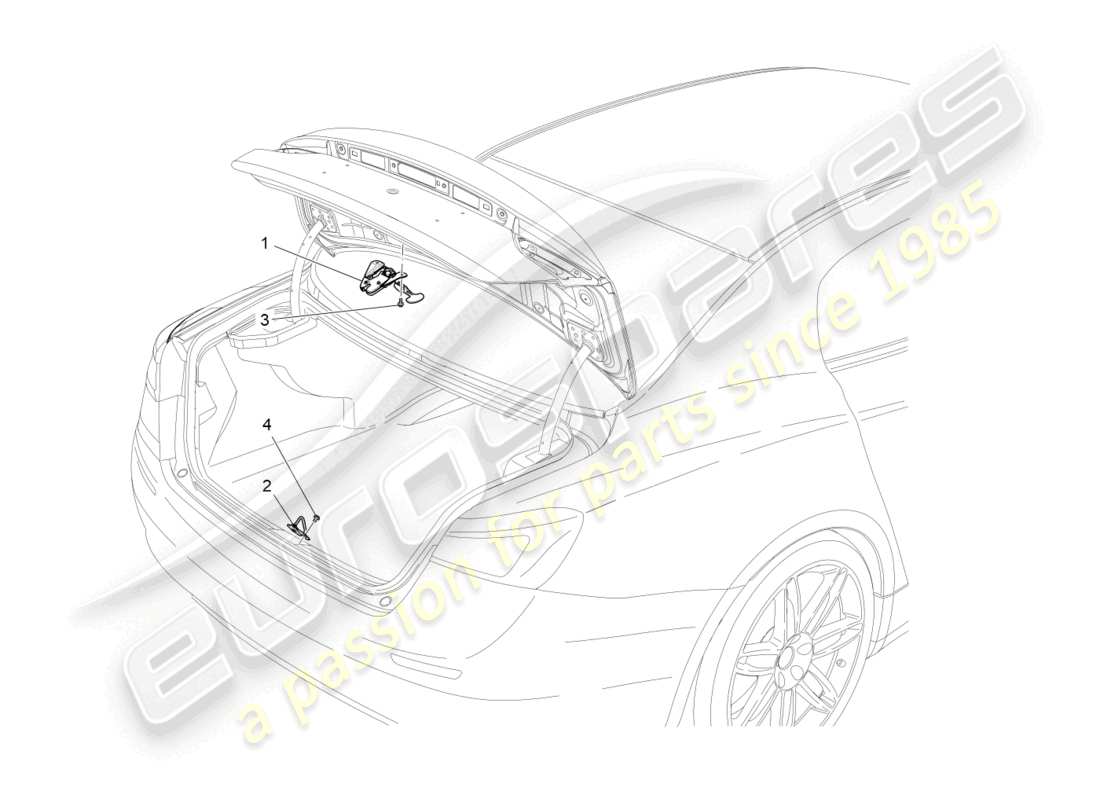 maserati ghibli (2014) schema delle parti del controllo dell'apertura del cofano posteriore