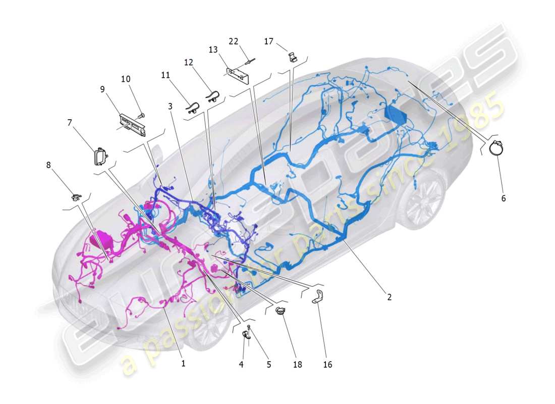 maserati quattroporte (2018) schema delle parti del cablaggio principale