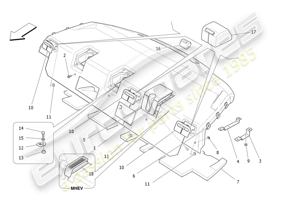 maserati ghibli (2014) ripiano posteriore diagramma delle parti